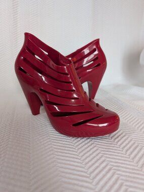 Melissa Believing Red Jelly Cage Booties Strappy High Heel Ankle Boots Size 10